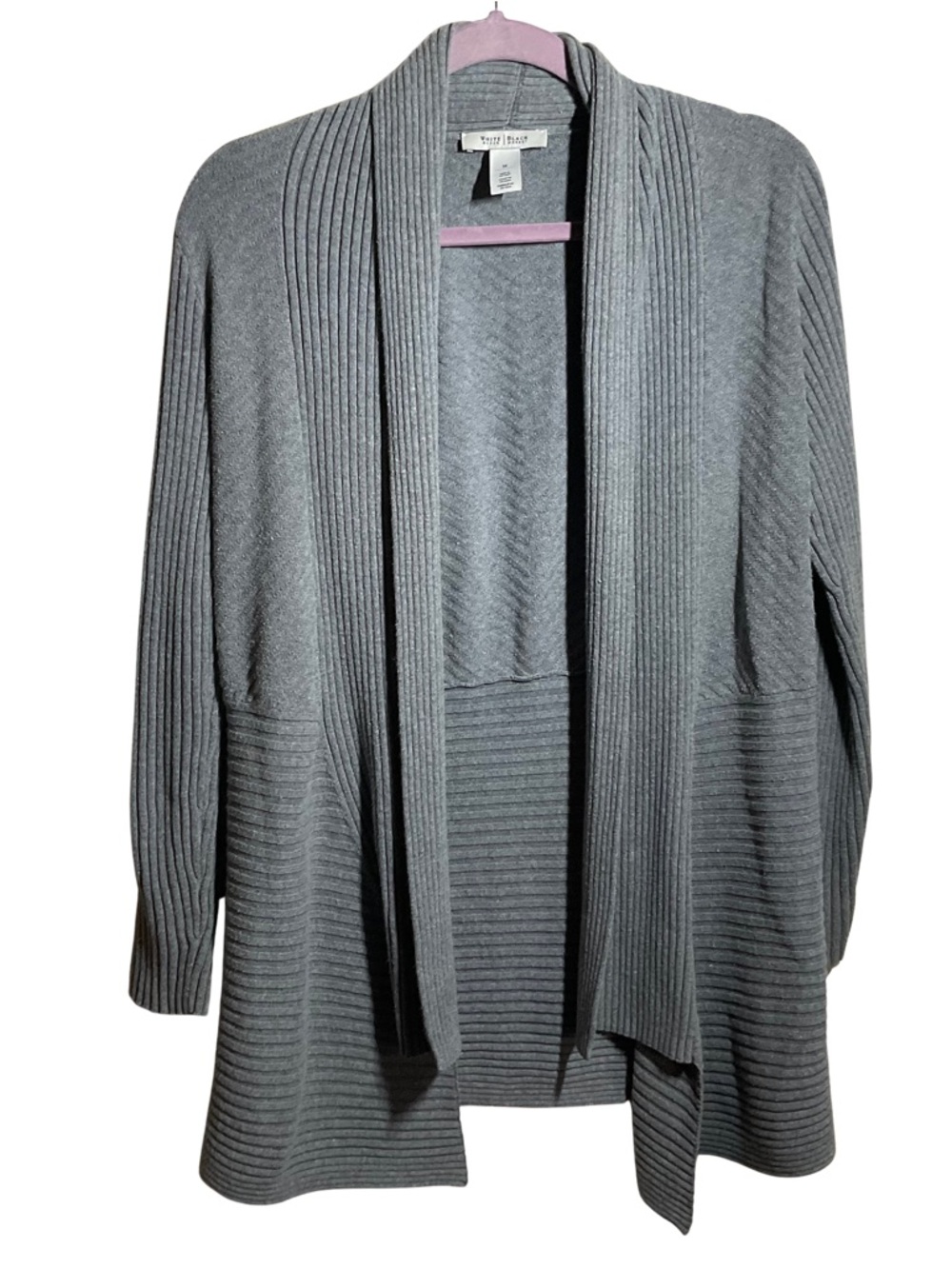 White House Black Market Heather Gray Ribbed Open-Front Cardigan Medium